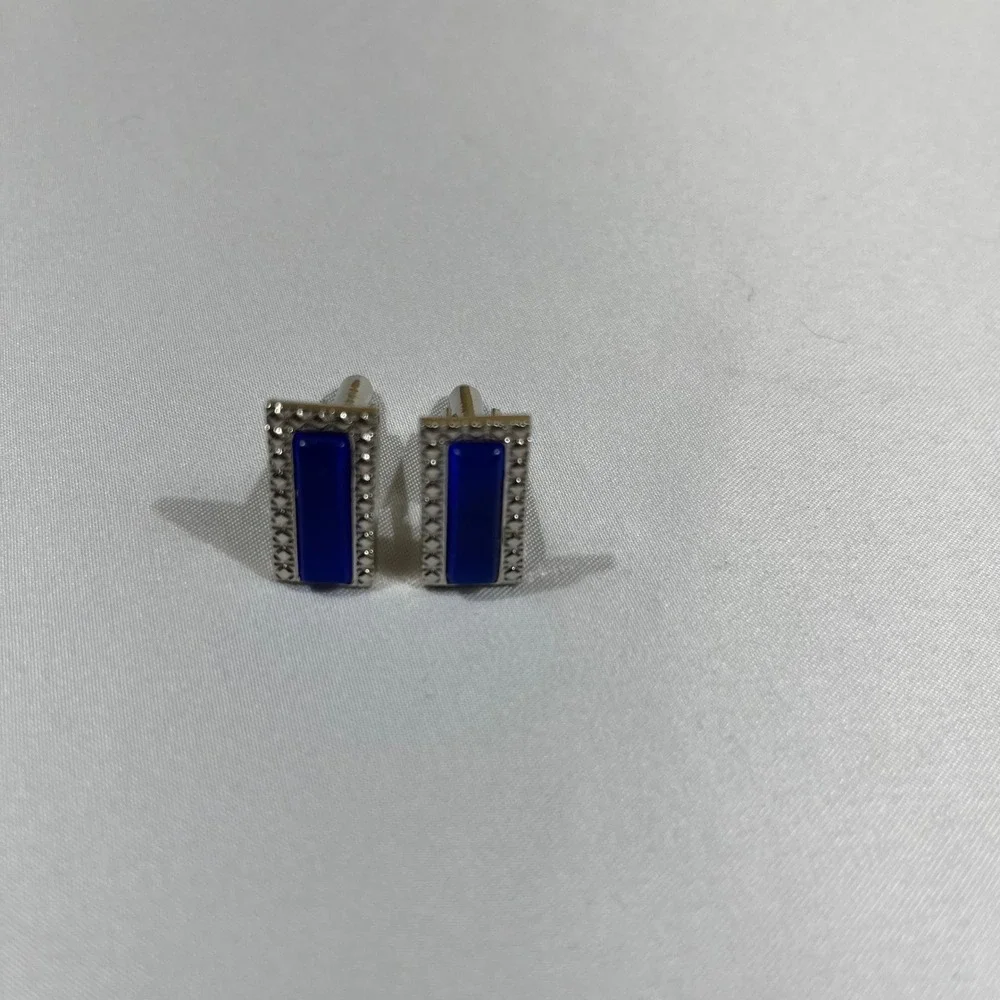 Cufflinks and Studs Set Blue Silver Tone Formal Textured
